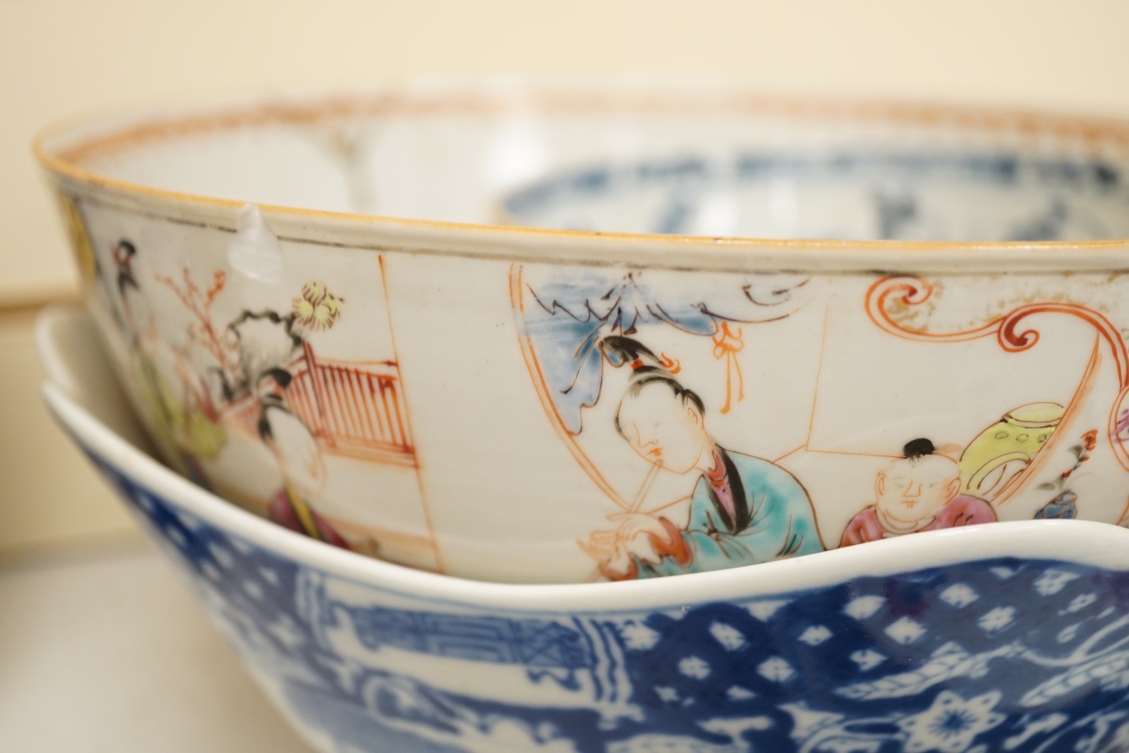 An assortment of 18th century and later Chinese porcelain, a tin-glazed earthenware charger and a Delft vase